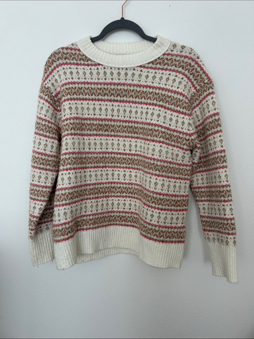 Cream Fair Isle Pattern Crewneck Sweater